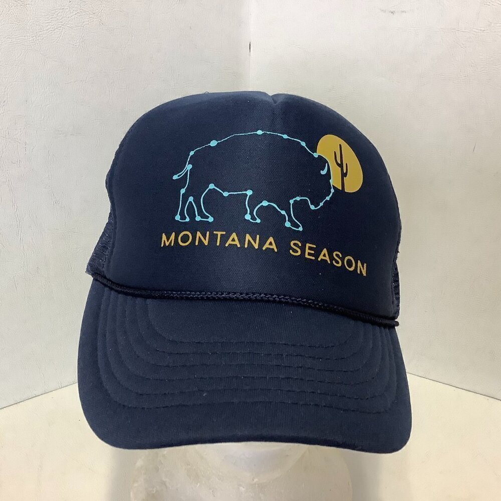 Montana Season Bison Snapback Trucker Hat Meshback Cobra Tag Blue One Size